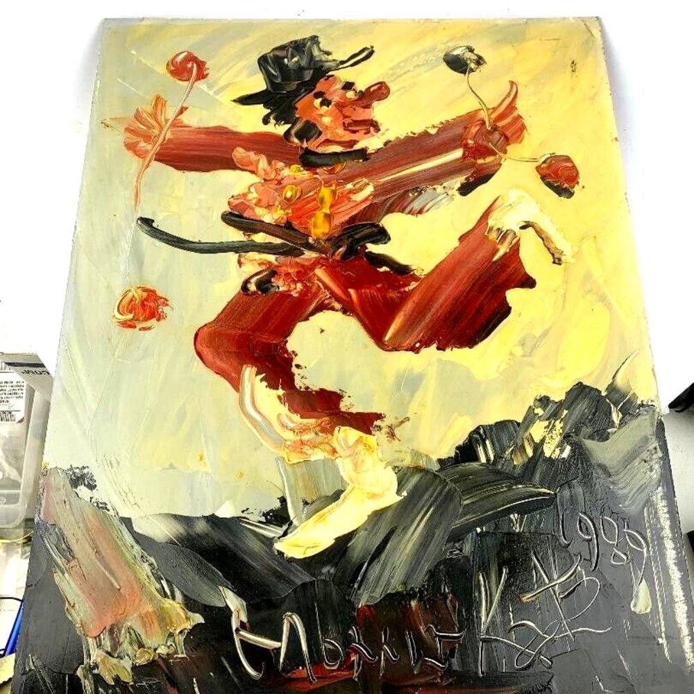 Morris Katz Signed Amazing Original Large Oil Painting  1989  " Dancing Clown "